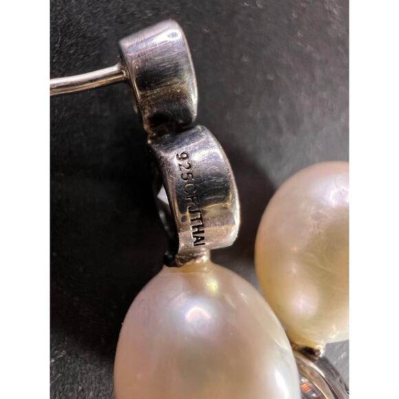 Cultured pearl and CZ sterling silver drop earrings - Picture 7 of 14